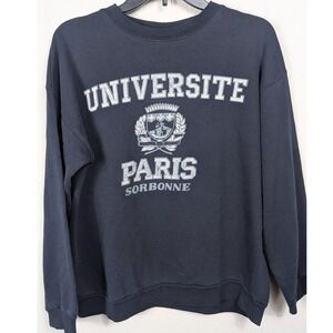 Vintage Universite Paris Sorbonne Navy Blue Crewneck Sweatshirt Women's Large